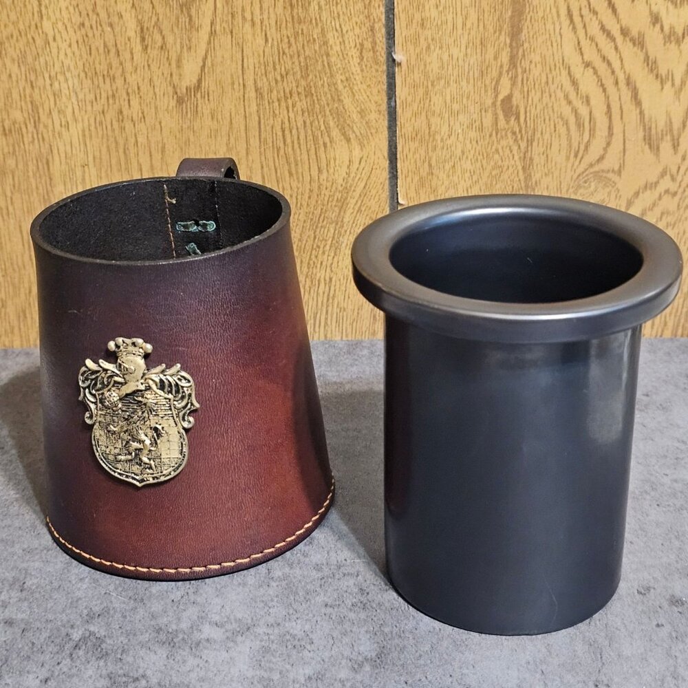 Vintage Leather Bound English Mug Tankard Stein Real Hide Made in England